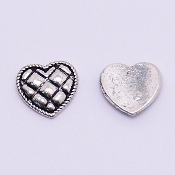 Alloy Cabochons, Nail Art Studs, Nail Art Decoration Accessories for Women, Heart with Grid, Antique Silver, 7x7.5x1.5mm, 100pcs/bag