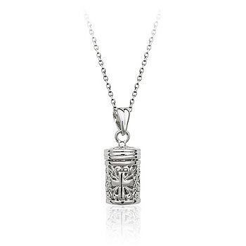 Romantic Cross Pattern Diffuser Perfume Locket Pendant Necklace, Alloy Cable Chain Necklace for Women, Platinum, 17-3/4 inch(45cm)