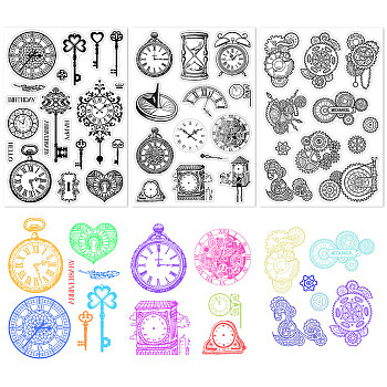 2 Sheets 2 Styles PVC Plastic Stamps, for DIY Scrapbooking, Photo Album Decorative, Cards Making, Stamp Sheets, Clock, 16x11x0.3cm, 1 sheet/style