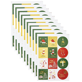 Christmas Theme Self-Adhesive Paper Gift Tag Stickers, for Party, Decorative Presents, Rectangle & Round, Mixed Color, 176x123x0.1mm, Stickers: 40mm and 40x35mm, 12pcs/sheet