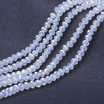 Electroplate Glass Beads Strands, Imitation Jade Beads, AB Color Plated, Faceted, Rondelle, Mint Cream, 3.5~3.8x3mm, Hole: 0.4mm, about 113~115pcs/strand, 12.80~12.99 inch(32.5~33cm)