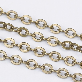 Brass Flat Oval Cable Chains, Unwelded, with Spool, Cadmium Free & Lead Free, Antique Bronze, 3.3x2.6x0.5mm, about 301.83 Feet(92m)/roll