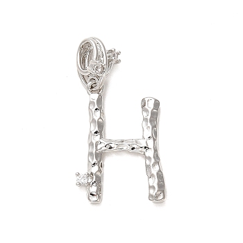 Rack Plating Brass Micro Pave Cubic Zirconia European Dangle Charms, Large Hole Letter Pendant, Platinum, Long-Lasting Plated, Cadmium Free & Lead Free, Letter H, 29mm, Charm: 20x14x2mm, Hole: 4x2.5mm