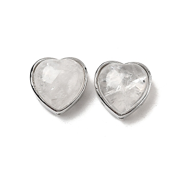 Brass Pave Natural Quartz Crystal Heart Multi-Strand Links, Platinum, Cadmium Free & Lead Free, 18x18x10~10.5mm, Hole: 1.8mm