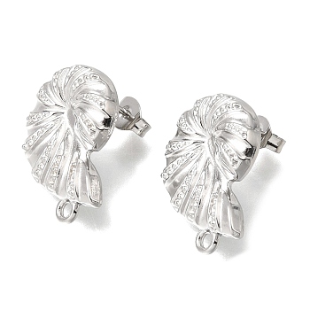 304 Stainless Steel Stud Earring Findings, Conch Shape, with Loop, Stainless Steel Color, 21x15mm, Hole: 1.8mm, Pin: 0.7x9.5mm