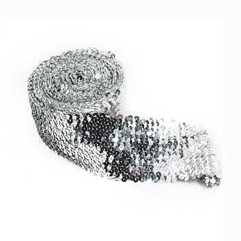 Polyester Paillette Chain Rolls, Sparkle, Clothing Accessories, Silver, 3 inch(75mm)