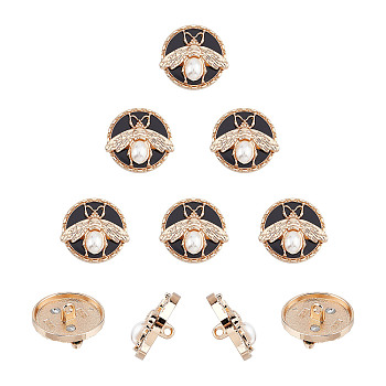 10Pcs Alloy Enamel Button, with ABS Plastic Imitation Pearl Buttons, Flat Round with Bee, for Coat, Jacket, Light Gold, 22.5x23.5x11.5mm, Hole: 2mm
