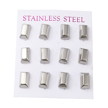 304 Stainless Steel Stud Earring, Rectangle, Stainless Steel Color, 12.5x7mm, 12pcs/set.