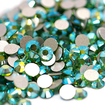 Glass Flat Back Rhinestone, Grade A, Back Plated, Faceted, AB Color, Half Round, Peridot, 4.6~4.8mm