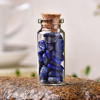 Glass Wishing Bottles, Reiki Natural Lapis Lazuli Drift Chip Beads inside for DIY Jewelry Making Home Decoration, 22x30mm
