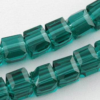 Glass Bead Strands, Faceted, Cube, Teal, 5~6x5~6x5~6mm, Hole: 1mm, 95~100pcs/strand, 54~57cm