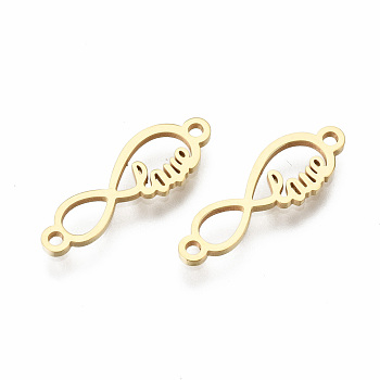 201 Stainless Steel Links Connectors, Laser Cut, for Valentine's Day, Infinity with Word Love, Golden, 6.5x20x1mm, Hole: 1.2mm