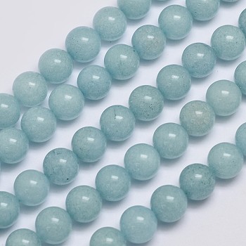 Natural & Dyed Malaysia Jade Bead Strands, Imitation Aquamarine, Round, Aqua, 10mm, Hole: 1.0mm, about 38pcs/strand, 15 inch