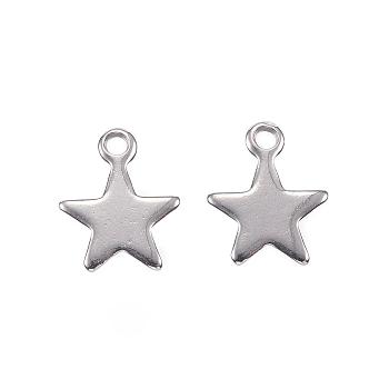 201 Stainless Steel Charms, Star, Stainless Steel Color, 10x8x0.8mm, Hole: 1mm