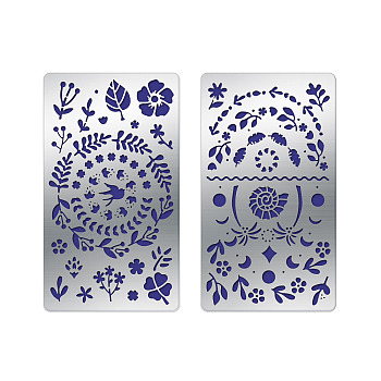 Fingerinspire 2Pcs 2 Style Custom 304 Stainless Steel Cutting Dies Stencils, for DIY Scrapbooking/Photo Album, Decorative Embossing, Matte Platinum Color, Mixed Patterns, 17.7x10.1cm, 1pc/style