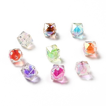 Two Tone UV Plating Rainbow Iridescent Acrylic Beads, Polygon, Mixed Color, 15.5x16x16mm, Hole: 2.7~2.8mm