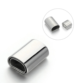 Tarnish Resistant Rectangle 304 Stainless Steel Magnetic Clasps with Glue-in Ends, Stainless Steel Color, 18x13x8mm, Hole: 9.5x5mm