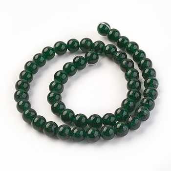 Handmade Gold Sand Lampwork Beads Strands, Round, Dark Green, 9~10mm, Hole: 1.4mm, about 40pcs/strand, 15.71 inch(38.5cm)