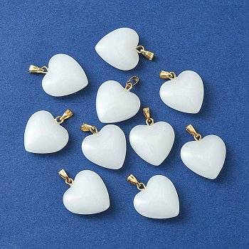 Imitation Jade Glass Pendants, with Golden Plated Iron Findings, Heart Charms, Mint Cream, 22x20.5x7mm, Hole: 6x2mm