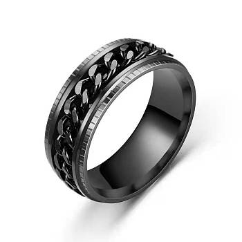 Titanium Steel Curb Chains Rotating Finger Ring, Fidget Spinner Ring for Calming Worry Meditation, Black, US Size 8 1/2(18.5mm)
