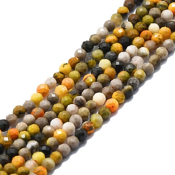 Natural Bumblebee Jasper Beads Strands, Faceted, Round, 4mm, Hole: 0.8mm, about 108pcs/strand, 15.16''~15.55''(38.5~39.5cm)