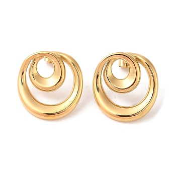 Ion Plating(IP) 304 Stainless Steel Stud Earrings for Women, Round Ring, Golden, 28x26.5mm