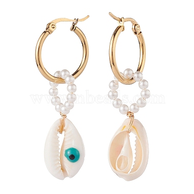 Shell Pearl Beaded Dangle Hoop Earrings(EJEW-TA00042)-2