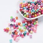 Eco-Friendly Poly Styrene Acrylic Beads, AB Color Plated, Round, Mixed Color, 8mm, Hole: 1mm, about 2000pcs/500g(PL425)