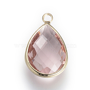 Glass Pendants, with Brass Findings, Faceted, teardrop, Light Gold, Plum, 14x7.5x4mm, Hole: 1.8~2.3mm(X-GLAA-S110-A-11)