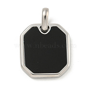 304 Stainless Steel Pendants, with Black Acrylic, Octagon Charm, Stainless Steel Color, 20x18x3mm, Hole: 3x5mm(STAS-F307-08P)