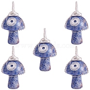 Natural Sodalite Pendants, with  Copper Wire, Mushroom, 30x15x16mm, Hole: 5mm(PALLOY-SW0004-10)