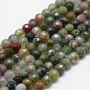 Natural Indian Agate Beads Strands, Faceted, Round, 4mm, Hole: 1mm, about 96pcs/strand, 14.9 inch~15.1 inch(G-D840-51-4mm)