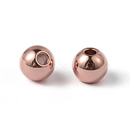 Round Ion Plating(IP) 202 Stainless Steel Beads, Rose Gold, 5x4.5mm, Hole: 1.5mm(X-STAS-O091-A-04RG)