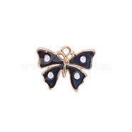 Zinc Alloy Enamel Butterfly Jewelry Pendant, with Crystal AB Resin Rhinestone, Light Gold, Black, 12x16mm, Hole: 3mm(ENAM-TAC0007-09E)