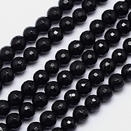 Faceted Round Natural Black Tourmaline Bead Strands, Grade AB+, 8mm, Hole: 1mm, about 52pcs/strand, 15.5 inch(G-I160-02-8mm)