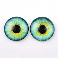 Glass Cabochons for DIY Projects, Half Round/Dome with Dragon Eye Pattern, Light Green, 10x3.5mm(GGLA-L025-10mm-03)