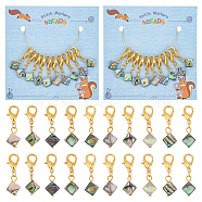 10Pcs Rhombus Paua Shell Crochet Lobster Clasp Charms, Locking Stitch Marker with Wine Glass Charm Ring, Golden, 3.4cm(HJEW-AB00218)