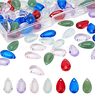 WADORN Transparent Czech Glass Beads, Top Drilled, Teardrop, Mixed Color, 14x8mm, Hole: 1mm, 5pcs/bag, 105pcs/box(GLAA-WR0001-03A)