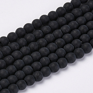 Transparent Glass Beads Strands, Frosted, Round, Black, 4x3mm, Hole: 1mm, about 80pcs/strand, 9.4 inch(GLAA-Q064-16-4mm)