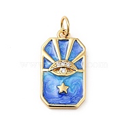 Rack Plating Brass Micro Pave Cubic Zirconia Pendants, with Enamel and Jump Ring, Cadmium Free & Nickel Free & Lead Free, Real 18K Gold Plated, Rectangle with Eye & Star, Dodger Blue, 19x10.5x2.5mm, Hole: 3.6mm(KK-H431-35G)