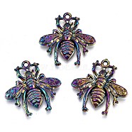 Alloy Pendants, Cadmium Free & Lead Free, Bees, Rainbow Color, 27x27.5x3.5mm, Hole: 1.8mm(PALLOY-N156-001-RS)