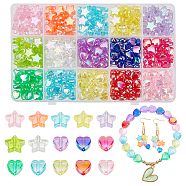 415Pcs 15 Styles Transparent Acrylic Beads, Pearlized, Heart & Star, Mixed Color, 9~10x4~9mm, Hole: 1.5mm(OACR-NB0001-43)