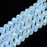 Electroplate Glass Beads Strands, Imitation Opalite Beads, Pearl Luster Plated, Faceted, Rondelle, Clear, Clear, 8x5mm, Hole: 0.5mm, about 63~64pcs/strand, 15.7~16.1 inch(40~41cm)(EGLA-A034-J8mm-A10)