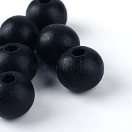 Natural Wood Beads, Lead Free, Round, Dyed, Matte Style, Black, 12x10.5~11mm, Hole: 3~3.5mm(X-WOOD-S659-19-LF)