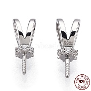 Rhodium Plated 925 Sterling Silver Micro Pave Cubic Zirconia Rabbit Ear Peg Bails, For Half Drilled Beads, Nickel Free, with S925 Stamp, Real Platinum Plated, 11x4.5x4mm, Hole: 2.5x4mm, Pin: 0.8mm(STER-T004-54P)
