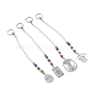 Stainless Steel Chakra Theme Yoga Lotus/Eye Pendant Decorate, with Natural Gemstone, Glass Beads, Brass & Iron Findings, Stainless Steel Color, 206~221mm(PALLOY-JF01198)