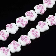 Handmade Porcelain Beads Strands, Flower Printed, Flower, Flamingo, 14x15x6mm, Hole: 1.8mm, about 23pcs/strand, 12.4 inches(31.5cm)(PORC-S502-036H-01)