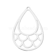 Non-Tarnish 201 Stainless Steel Pendants, Laser Cut, Teardrop, Stainless Steel Color, 33x23x1mm, Hole: 1.6mm(STAS-S105-LA765-1)