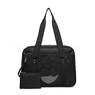 Nylon Shoulder Bags, Rectangle Women Handbags, with Zipper Lock & Heart Clear PVC Windows, Black, 36x26x13cm(ZXFQ-PW0001-017E)