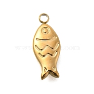 PVD Vacuum Plating 201 Stainless Steel Pendants, Fish Charm, Real 18K Gold Plated, 15x6x3mm, Hole: 1.5mm(STAS-C111-22G)